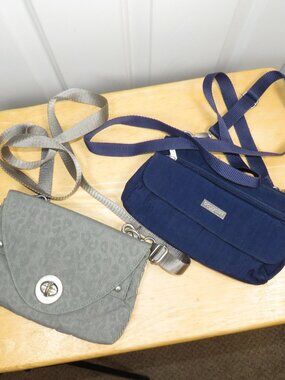 *Lot of 2* Baggallini Crossbody Travel Bags - Gray Leopard Print & Navy Blue